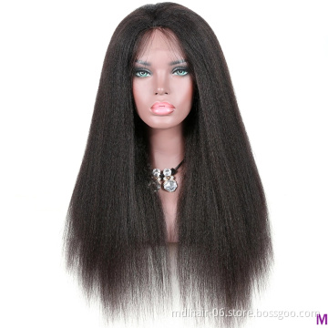 28 Inch 13x4 Lace Front Wig Kinky Straight Human Hair Pre Plucked Lace front Frontal 4x4 Closure Yaki Wigs for Black Women
